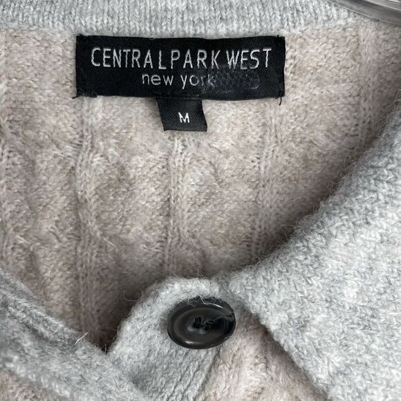 CENTRAL PARK WEST Sweater Women Medium Bobbie Polo Pullover Gray Cable Knit - Picture 14 of 16
